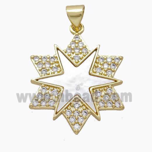 Copper Star Pendant Pave Shell Zirconia Gold Plated