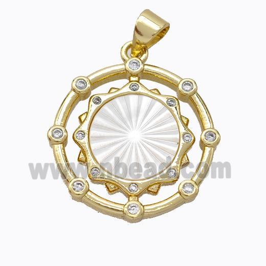 Copper Circle Pendant Pave Shell Zirconia Gold Plated