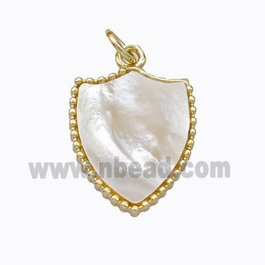 Copper Shield Pendant Pave Shell Gold Plated