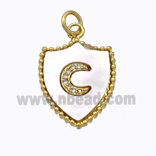 Copper Shield Pendant Pave Shell Zirconia Moon Gold Plated