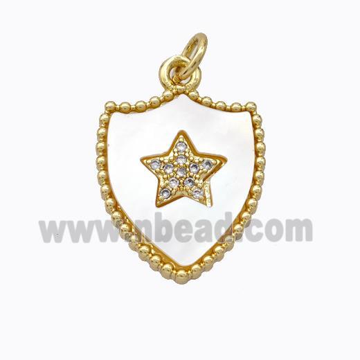 Copper Shield Pendant Pave Shell Zirconia Star Gold Plated