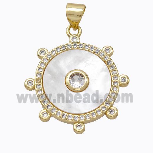 Copper Circle Pendant Pave Shell Zirconia Gold Plated