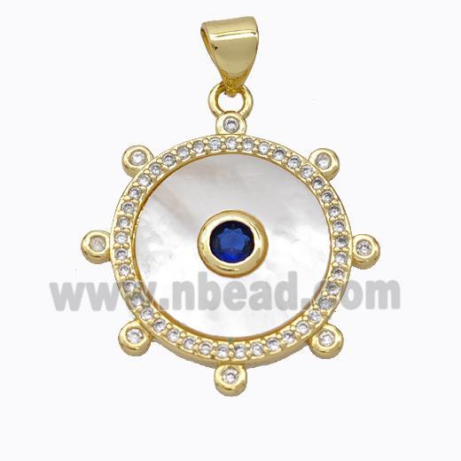 Copper Circle Pendant Pave Shell Zirconia Gold Plated