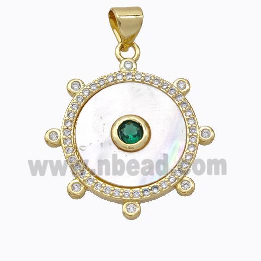 Copper Circle Pendant Pave Shell Zirconia Gold Plated