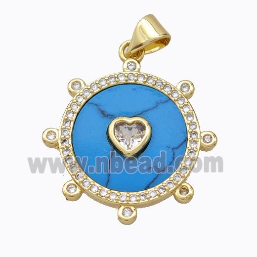 Copper Circle Pendant Pave Howlite Heart Zirconia Gold Plated