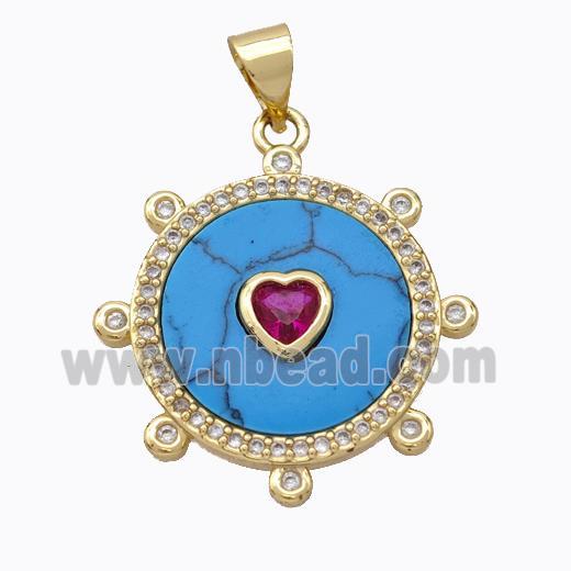 Copper Circle Pendant Pave Howlite Heart Zirconia Gold Plated