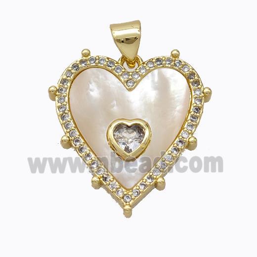 Copper Heart Pendant Pave Shell Zirconia Gold Plated