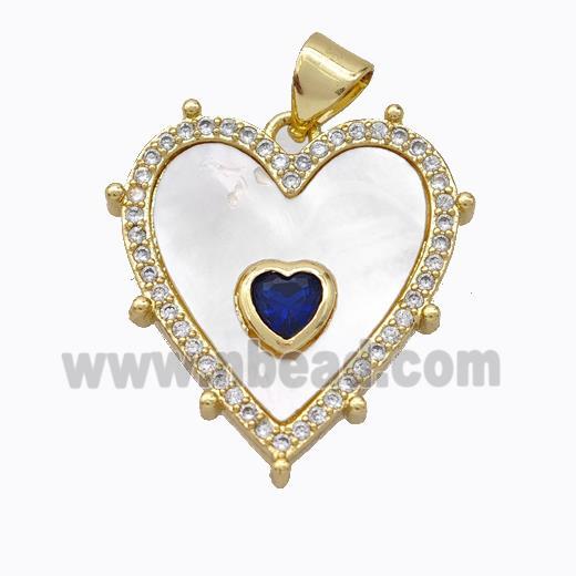 Copper Heart Pendant Pave Shell Zirconia Gold Plated