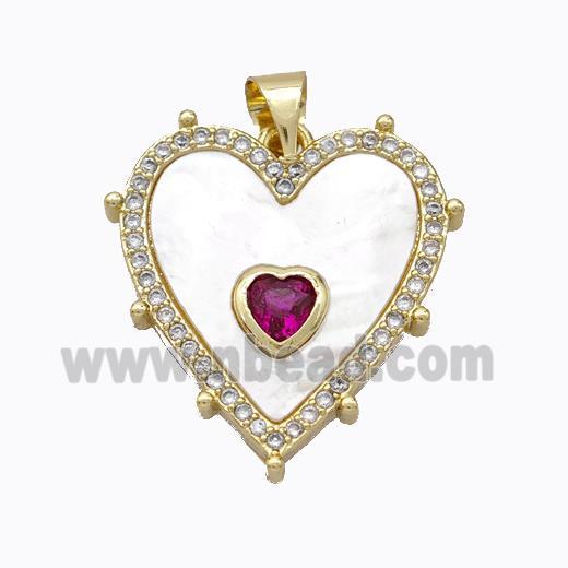 Copper Heart Pendant Pave Shell Zirconia Gold Plated