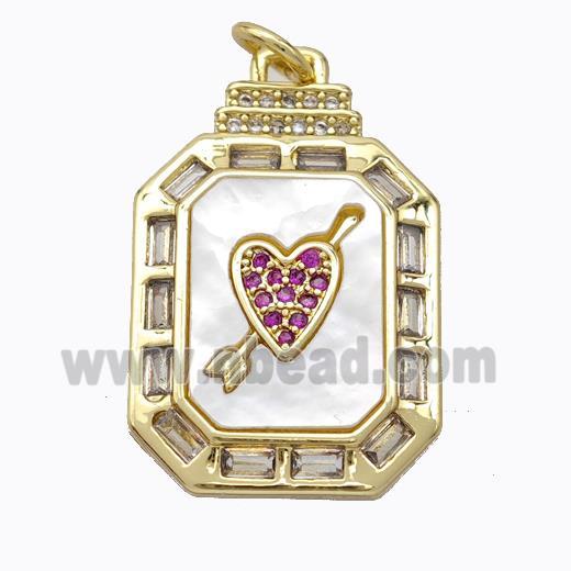 Copper Octagon Pendant Pave Zirconia Shell Cupid Arrow Heart Gold Plated