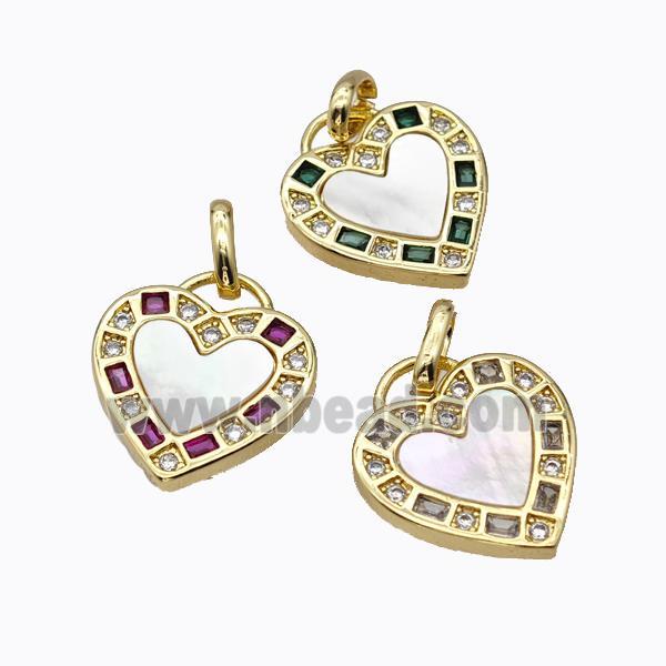 Copper Heart Pendant Pave Shell Zirconia Gold Plated Mixed