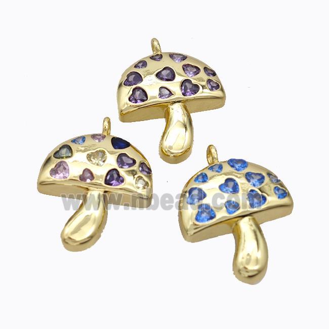 Copper Mushroom Pendant Micropave Zirconia Gold Plated Mixed