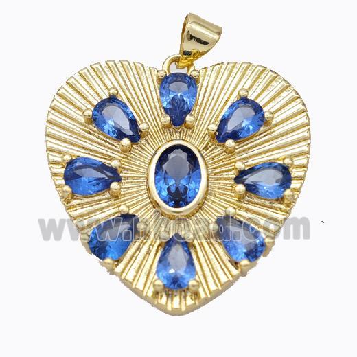 Copper Heart Pendant Micropave Blue Zirconia Gold Plated