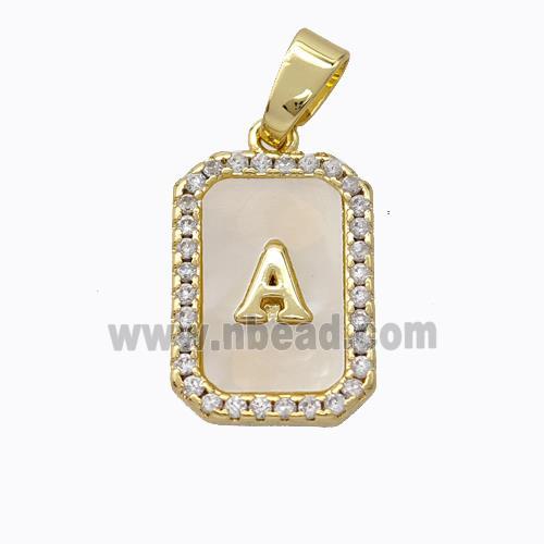 Copper Letter-A Pendant Pave Shell Zirconia Gold Plated