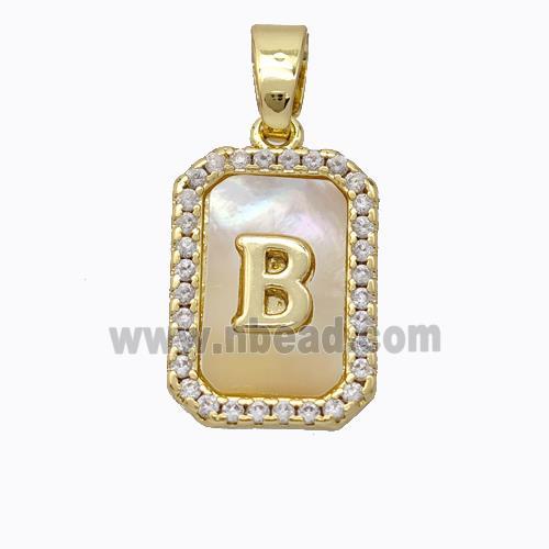 Copper Letter-B Pendant Pave Shell Zirconia Gold Plated