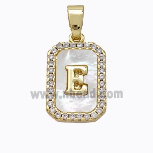 Copper Letter-E Pendant Pave Shell Zirconia Gold Plated