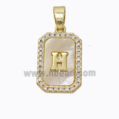 Copper Letter-H Pendant Pave Shell Zirconia Gold Plated