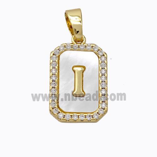 Copper Letter-I Pendant Pave Shell Zirconia Gold Plated