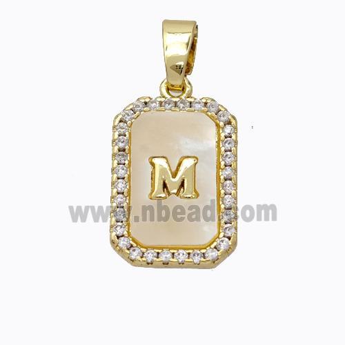 Copper Letter-M Pendant Pave Shell Zirconia Gold Plated