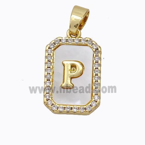 Copper Letter-P Pendant Pave Shell Zirconia Gold Plated