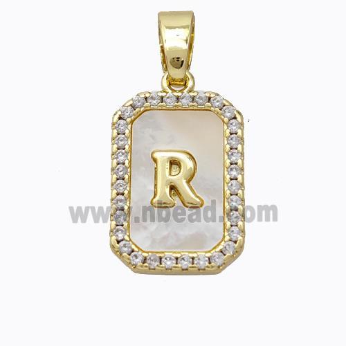 Copper Letter-R Pendant Pave Shell Zirconia Gold Plated