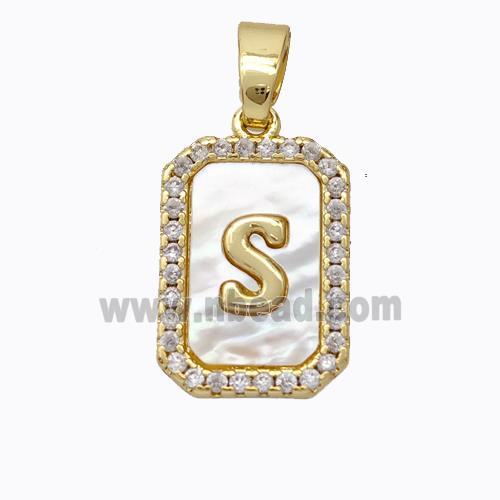 Copper Letter-S Pendant Pave Shell Zirconia Gold Plated