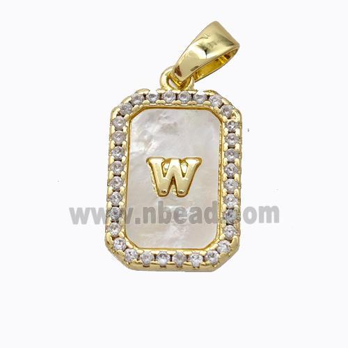 Copper Letter-W Pendant Pave Shell Zirconia Gold Plated