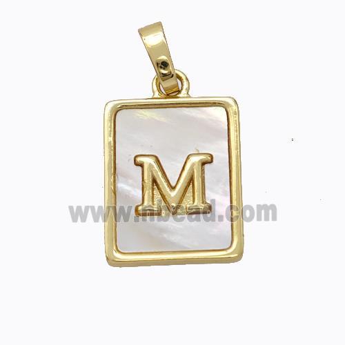 Copper Letter-M Pendant Pave Shell Gold Plated