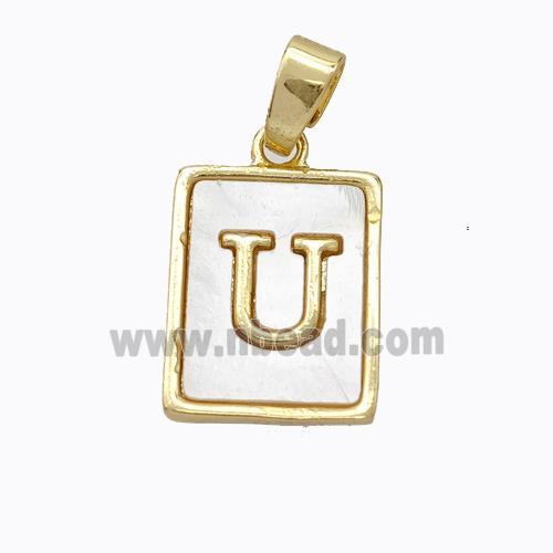 Copper Letter-U Pendant Pave Shell Gold Plated