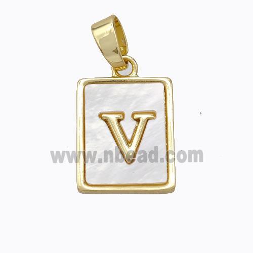 Copper Letter-V Pendant Pave Shell Gold Plated