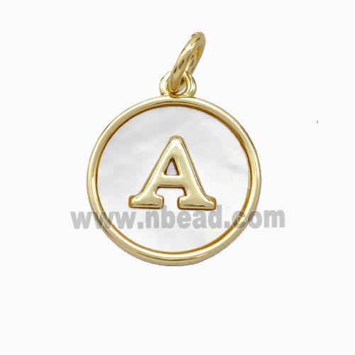 Copper Letter-A Pendant Pave Shell Gold Plated