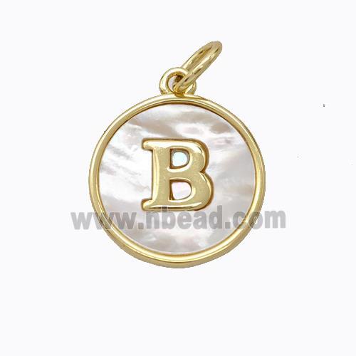 Copper Letter-B Pendant Pave Shell Gold Plated