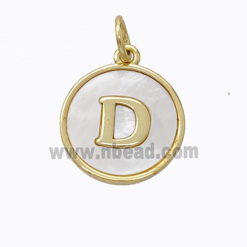 Copper Letter-D Pendant Pave Shell Gold Plated