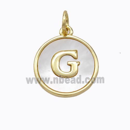 Copper Letter-G Pendant Pave Shell Gold Plated