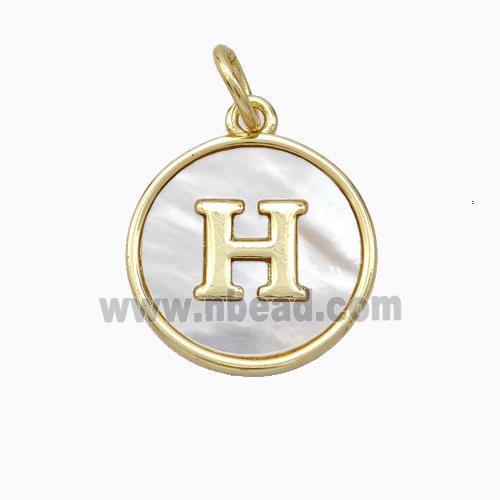 Copper Letter-H Pendant Pave Shell Gold Plated