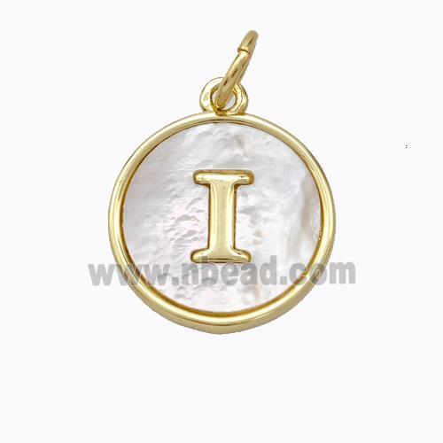 Copper Letter-I Pendant Pave Shell Gold Plated