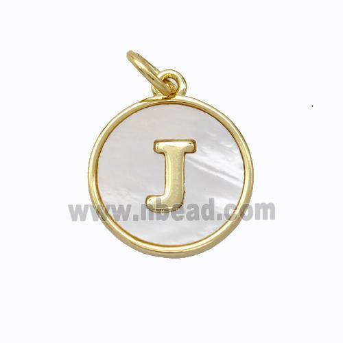 Copper Letter-J Pendant Pave Shell Gold Plated