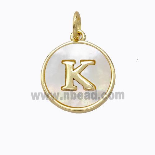 Copper Letter-K Pendant Pave Shell Gold Plated