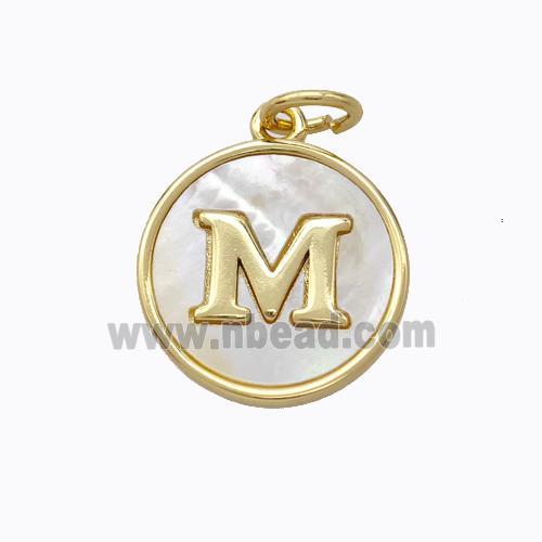 Copper Letter-M Pendant Pave Shell Gold Plated