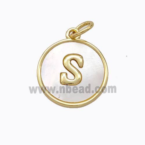 Copper Letter-S Pendant Pave Shell Gold Plated