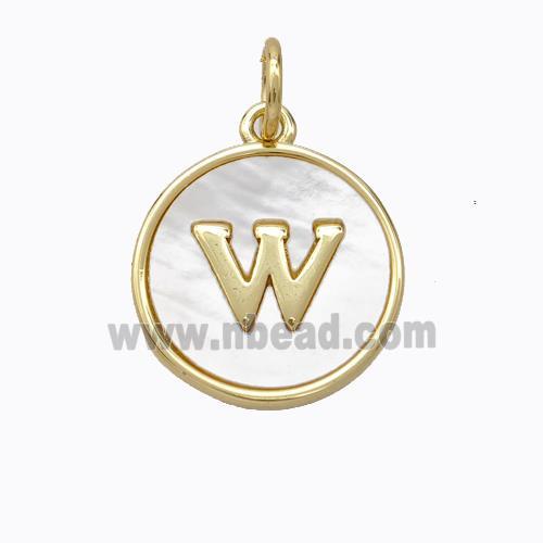 Copper Letter-W Pendant Pave Shell Gold Plated