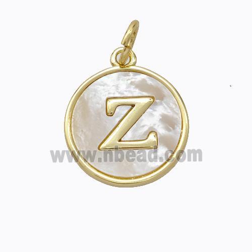 Copper Letter-Z Pendant Pave Shell Gold Plated