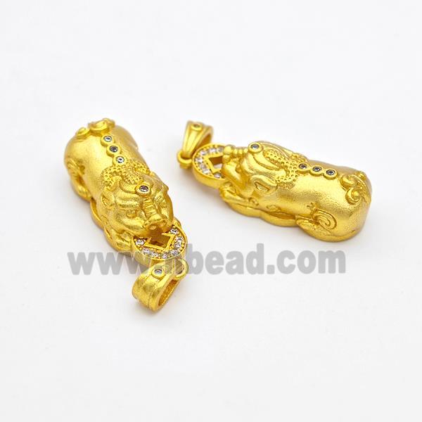 Copper Pixiu Charms Pendant Pave Zirconia Gold Plated