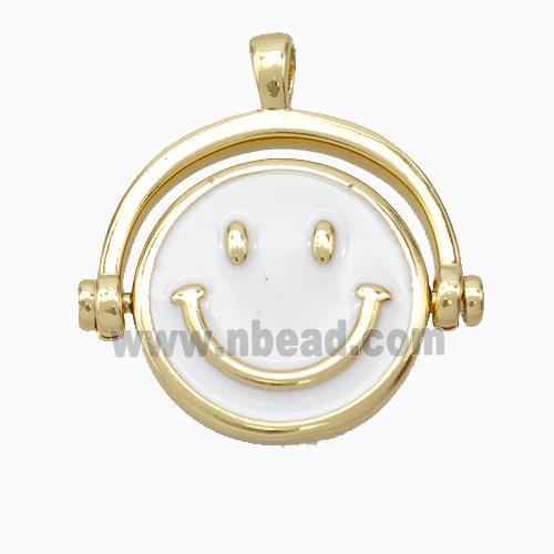 Copper Emoji Pendant White Enamel Smile Face Gold Plated