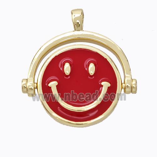 Copper Emoji Pendant Red Enamel Smile Face Gold Plated