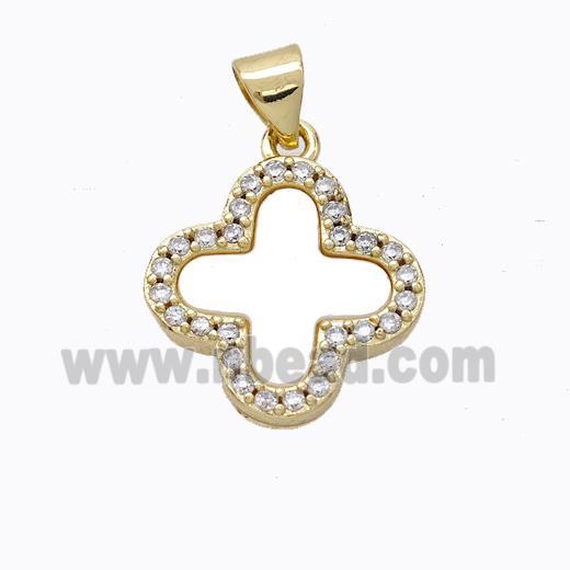 Copper Clover Pendant Pave Zirconia Shell Gold Plated