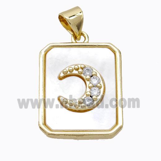 Copper Moon Pendant Pave Zirconia Shell Rectangle Gold Plated