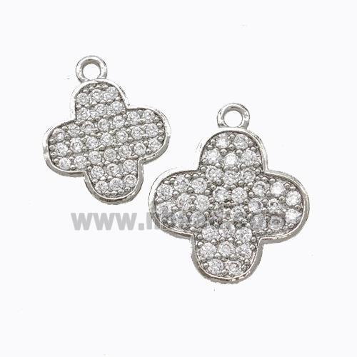 Copper Clover Pendant Micropave Zirconia Platinum Plated