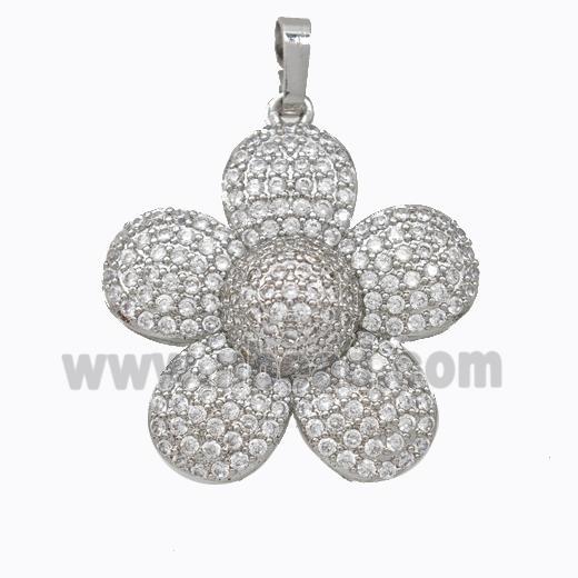 Copper Sunflower Pendant Micropave Zirconia Platinum Plated