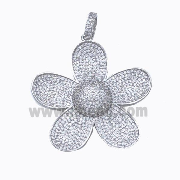 Copper Sunflower Pendant Micropave Zirconia Platinum Plated